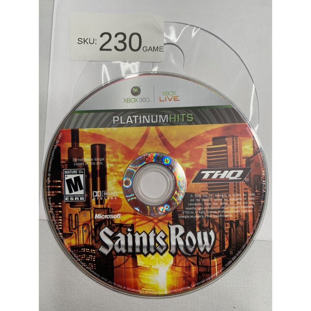 Saints Row Xbox 360 Platinum Hits THQ Volition Action Open World Game Disc Only